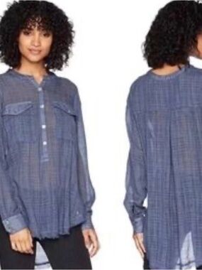 Free People Blue Gauzy Top